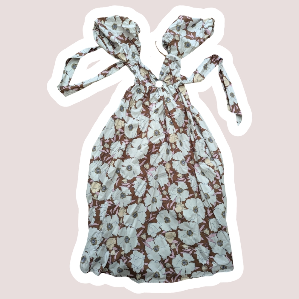 Abercrombie & Fitch O-ring Puff Sleeve Midi Dress in XXS